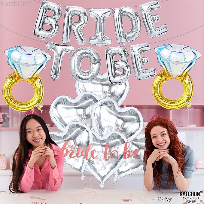 KatchOn, Silver Bride To Be Balloons Set - Pack of 17 | Bride Balloons for Bachelorette Party Decorations, Bride To Be Decorations | Bachelorette Balloons for Bridal Shower Decorations Bridal Sign