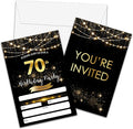 70th Birthday Invitations with Envelopes - Black Gold Glitter Fill-in Invites Cards - Surprise Birthday Party Invitation Card for Him/Her - Adults Birthday Party Favors Supplies Decorations (20 Pack)