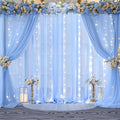 10x10ft Baby Blue Chiffon Backdrop Curtain with Lights String for Wedding Sheer Tulle Curtain Photo Backdrops Drapes for Baby Shower Birthday Party Home Ceremony Decorations