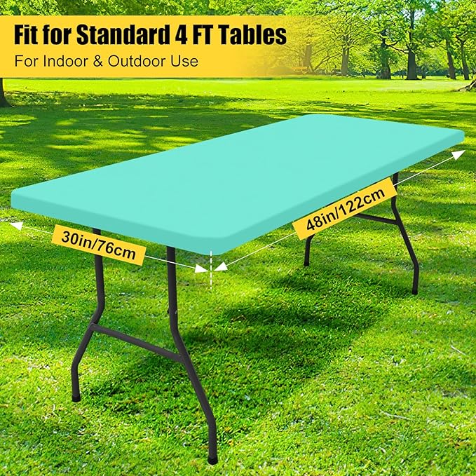 Smiry 2 Pack Rectangle Picnic Table Cloth, Waterproof Elastic Fitted Tablecloths, Washable Polyester Rectangular Patio Table Cover for Camping, Indoor and Outdoor (Aqua, 30"x48")