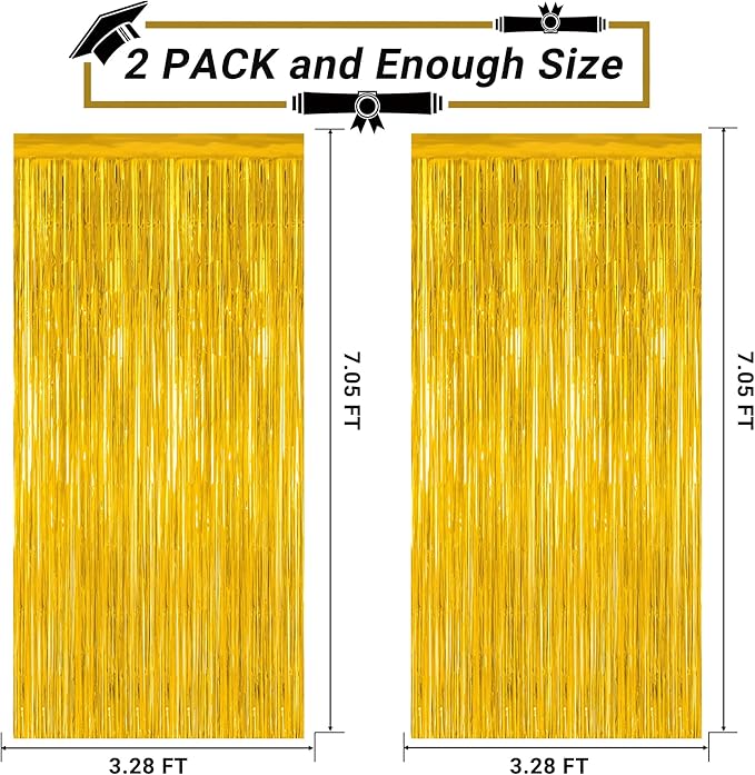 4 Pack 2026 Graduation Party Decorations, 3.28 x 7.05 Feet Gold Grad Curtains, Metallic Gold Backdrop Curtain Class of 2026 Backdrop Party Streamer, Congrad Backdrop Grad Decor 2026