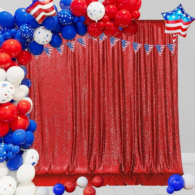 PartyDelight Red Sequin Backdrop 6x6ft - High Density 3mm Shimmer Sequin Background with 4-Inch Rod Pocket, Sparkly Photography Curtain for Birthday, Christmas, TikTok & Live Decor