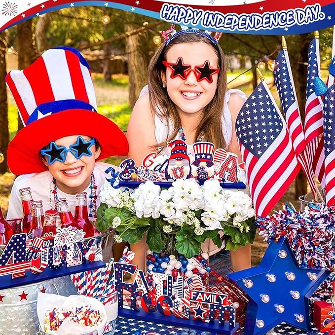 Hommtina 4 Pcs 4th of July Decorations Patriotic Decorations 4th of July Gnomes Memorial Day Decorations Red White and Blue Decorations for House School Classroom