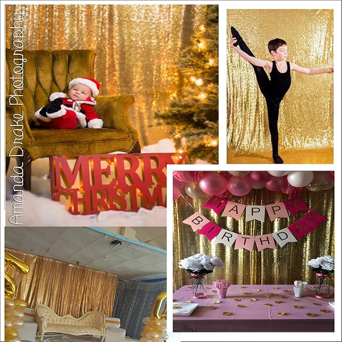 Juya Delight 4ftx7ft Gold Sequin Backdrop Curtain Glitter Photo Booth Backdrops for Party Wedding Photography,Gold,4ftx7ft