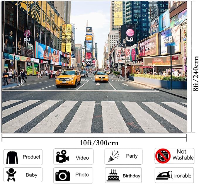 NYC Time Square Buildings Photo Backdrops Taxi New York Fashion Street Party Photography Background Adult Portrait Studio Booth Props Banner 10x8 ft