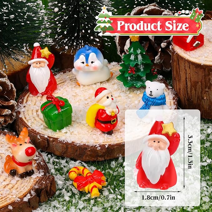 50Pcs Christmas Miniature Figurines 50 Style Christmas Mini Resin Crafts to Hide Tiny Small Santa Snowman Xmas Tree Reindeer Figurines for Xmas Stocking Goodie Bag Fillers Winter Party Dollhouse Decor