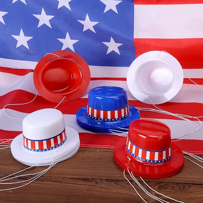 4th of July Patriotic Mini Top Hats, Red White Blue Mini Party Hats, Small Independence Day Top Hats for Memorial Day Decor