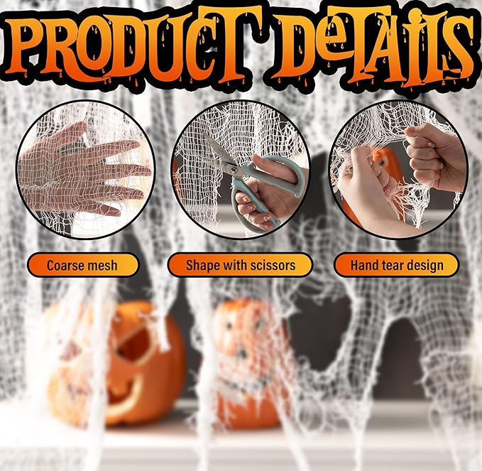 Watayo 500 x 59 Inch Halloween Spooky Cloth, White Large Size Halloween Creepy Cloth, Windows Doorways Cover Gauze for Haunted House Yard Horror Themed Party Decorations