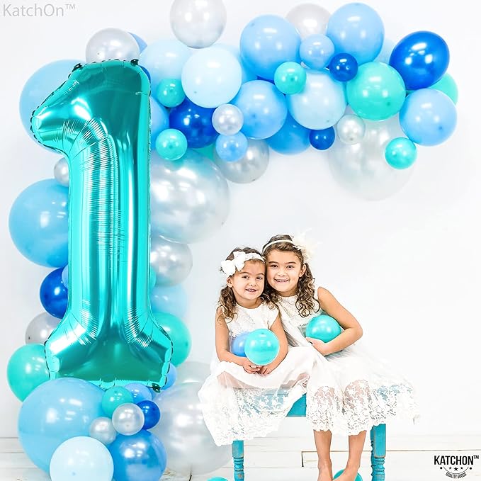 KatchOn, Giant Blue Teal Number 1 Balloon Number - 40 Inch | Mylar Foil Number 1 Balloons Happy Birthday Decorations Teal | Number Balloons For 1st Anniversary Decorations | 1 Foil Balloon