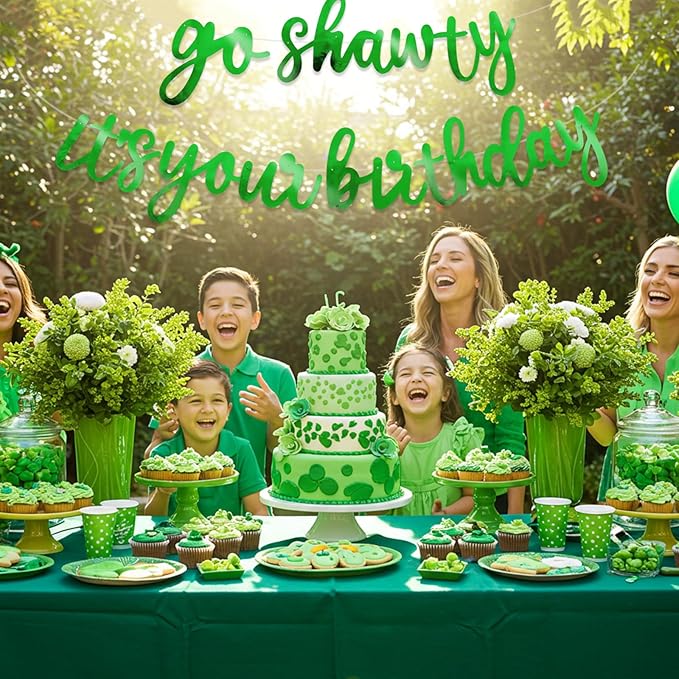 BEISHIDA Go Shawty It's Your Birthday Banner NO DIY Hip Hop Theme Happy Birthday Banner Pre-Strung Rap Theme Happy Birthday Sign for Man Women birthday Party Supply Double-Sided Bright Green