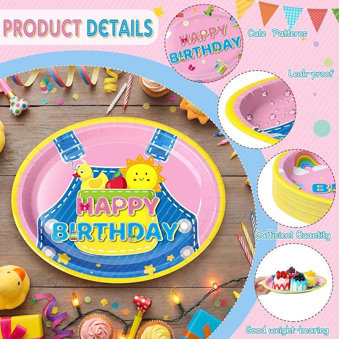 Vesici 150 Pcs Cartoon Birthday Oval Paper Plates and Napkins Set-serves 50, Cartoon Teacher Party Supplies 10'' x 12'' Large Disposable Heavy Duty Plate English Teacher Tableware for Birthday Party