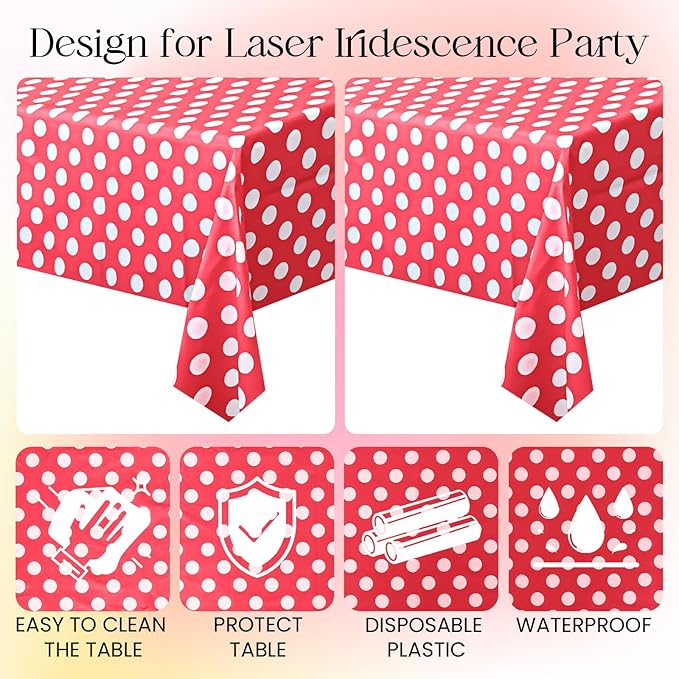 2 Pieces Red Polka Dot Rectangle Tablecloth - 54x72“ Decorative & Stain Resistant Table Cloth with Polka Dot Pattern, Table Cover for Dining Table, Buffet, Wedding, Camping, Party & Wedding