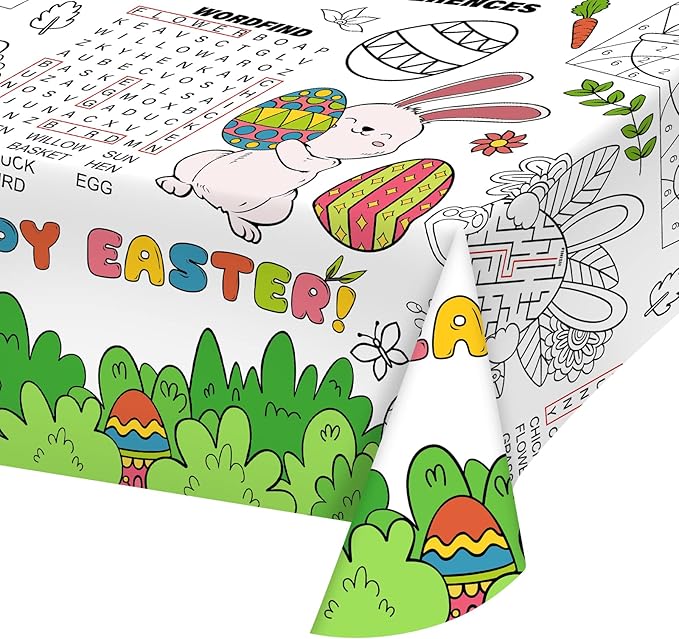 Gatherfun 2 pcs Disposable Easter Color-in Paper Tablecloth Decoration，Happy Easter Paper Table Cover for Children School Party Decor-54 x 88 in，2 pcs