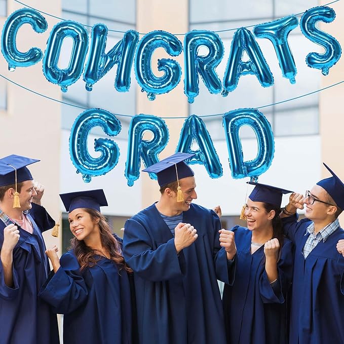 KALOR 16 Inch Dark Blue Congrats Grad Banner Balloons, Dark Blue Congrats Grad Letters Sign, Graduation Decorations 2026 for Graduation Party Decorations 2026