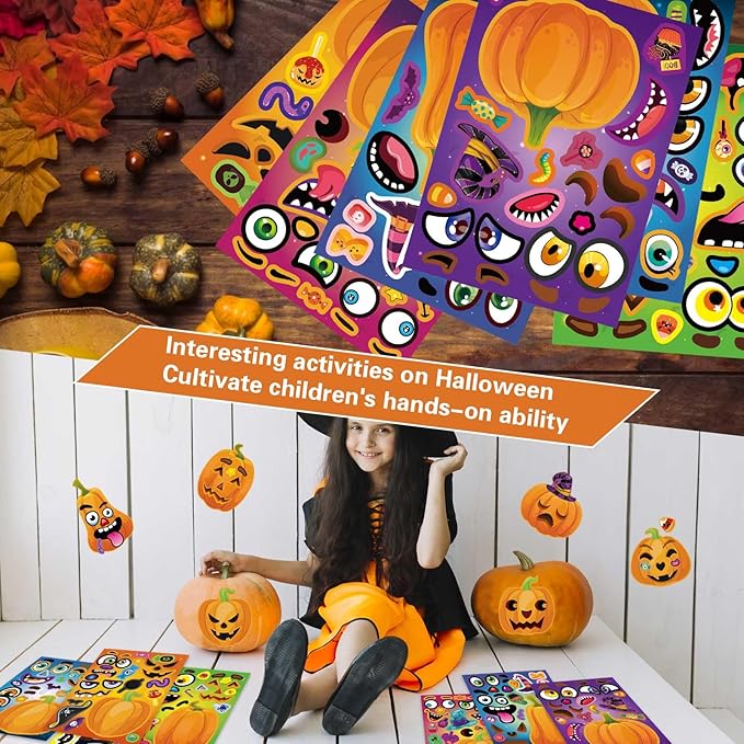 Halloween Stickers for Pumpkins 24 PCS Make-a-Face Stickers Halloween Pumpkin Craft Stickers, Make Your Own Halloween Stickers Halloween Party Favors Treats Party Games Goody Bag Filler