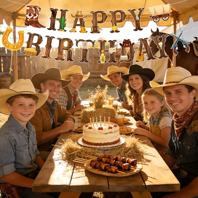 Cowboy Party Decorations Happy Birthday Banner Western Cowboy Party Banner Garland for Birthday Party Decorations Cowboy Party Supplies