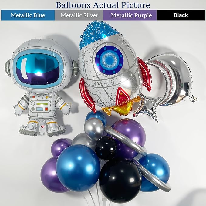 137Pcs Space Balloon Arch Garland Kit with Metallic Blue Purple Silver Black Rocket Astronaut Moon Star Balloons for Nasa Party Decor, Outer Space Party Supplies, Galaxy Theme Birthday