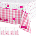 Pink Bow Flower Tablecloth 4 Packs, Pink White Gingham Cute Plastic Tablecloths Disposable Birthday Party Decoration, 54" x 108" Waterproof Tablecloth for Girls Birthday Princess Party Supplies