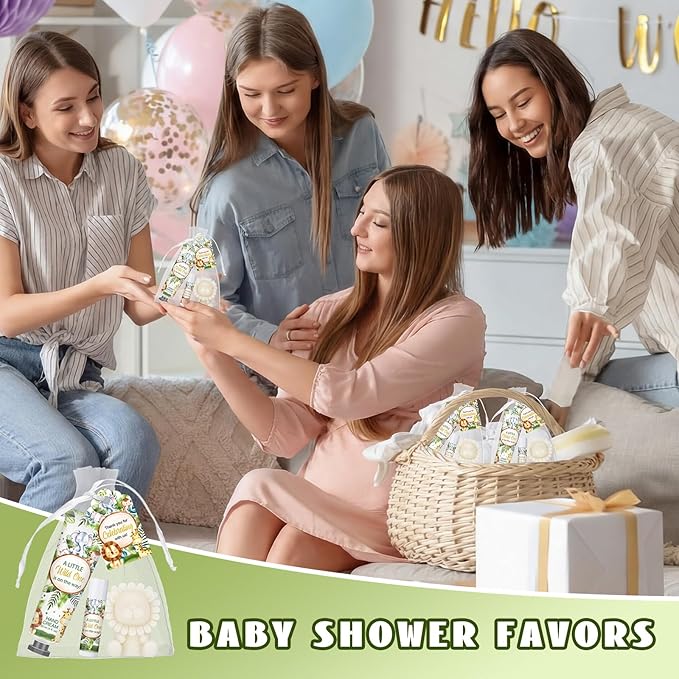 Loopeer 30 Set/150 Pcs Jungle Safari Baby Shower Favors for Guests Gifts Hand Cream Lip Balm Soap Party Favors Gifts Travel Size with Organza Bags, Thanks You Card for Baby Shower Birthday Wedding
