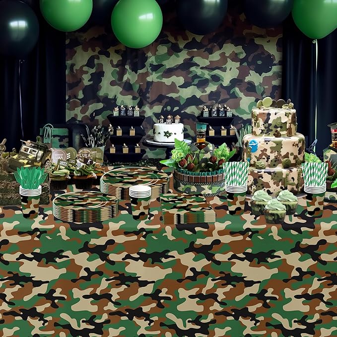 Camouflage Plates And Napkins Party Supplies - Camo Camouflage Themed Party Decorations Tableware, Plate, Cup, Napkin, Fork, Hunting Army Military Theme Birthday Table Decorations | Serve 24