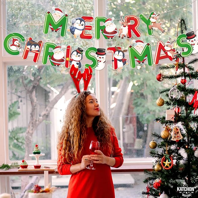 KatchOn, Red and Green Merry Christmas Banner - 10 Feet, No DIY | Merry Christmas Garland for Christmas Decorations | Christmas Garland for Christmas Party Decorations | Merry christmas banner garland