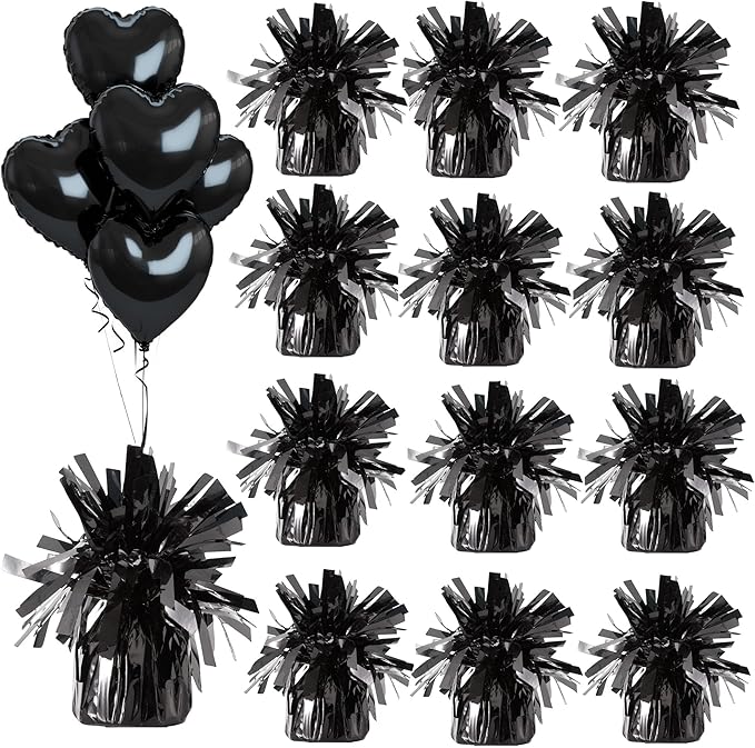 Aluminum Foil Balloon Weights for Parties (12 pcs) - 0.31lb (140g) Each - Premium Balloon Anchors for Birthday, Wedding, Dinner, Indoor & Outdoor Decorations(Black 12pcs)