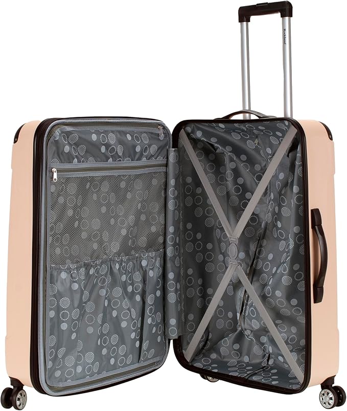 Rockland London Hardside Expandable Spinner Wheel Luggage, Checked Large 28", Champagne