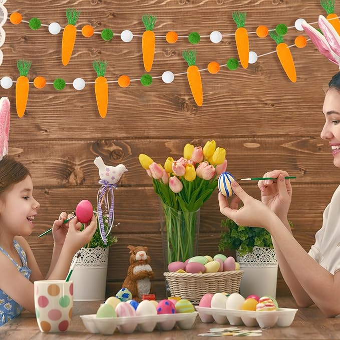 Peryiter 3 Pcs Easter Felt Garland Carrot Felt Ball Garland Decorations 8.2 ft Carrot Banner Colorful with 24 Pompom Balls Ornaments for Easter Party Mantle Wall Home Indoor Outdoor Decorations