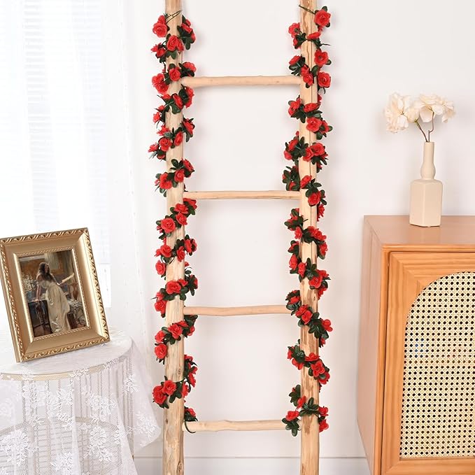 MARTINE MALL Flower Garland Rose Vines, 8 Strands 66Ft Flowers Vines for Bedroom, Rose Flower Garland Decoration, Red Rose Floral Garland for Room Table Birthday Wedding Party Garden Wall Decor