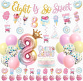 Sweet Sassy And Eight Birthday Decorations- 8th Birthday Decorations For Girls With Donut Banner Sweet Cake Topper 8th Foil Balloon For 8th Donut Themed Party Decor Sweet Eight Party Supplies