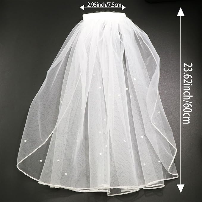 White Short Wedding Veil Pearl Rhinestone Bride Veils Bridal Veils Bachelorette Party Veil for Brides and Women