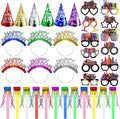 Openfly 36Pcs New Years Eve Party Supplies 2026 Happy New Year Hats Headband Tiara Noise Makers Paper Glasses Party Favors
