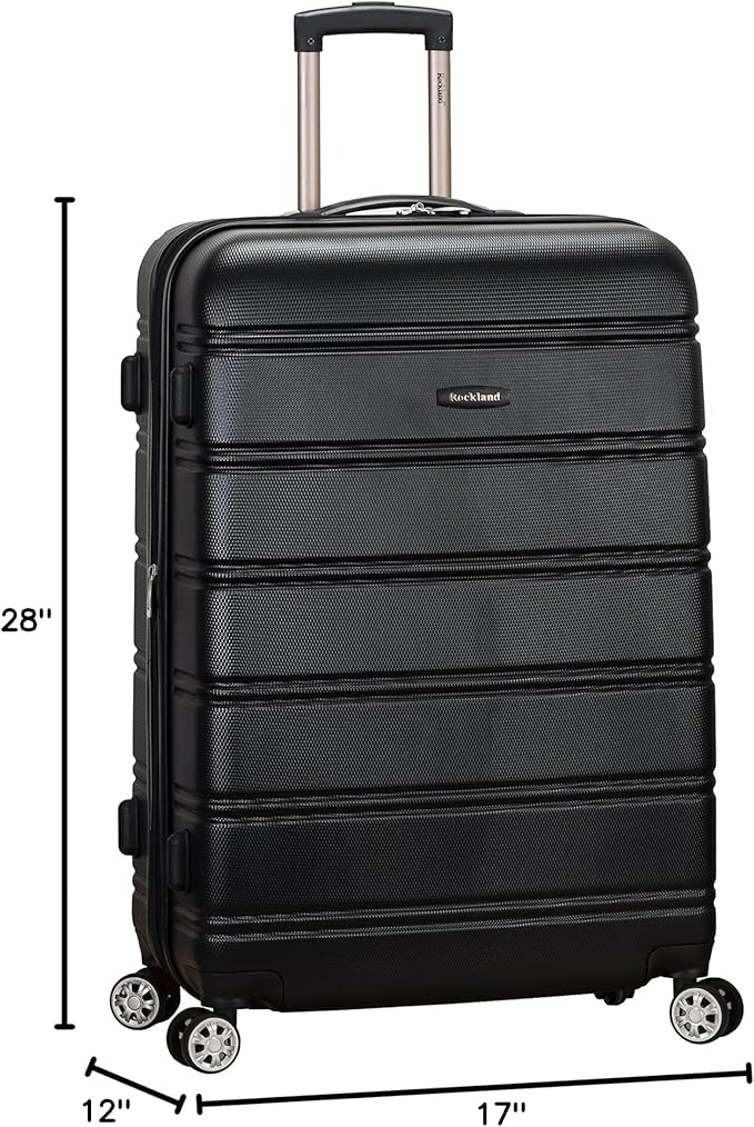 Rockland Melbourne Hardside Expandable Spinner Wheel Luggage, Checked Large 28", Black