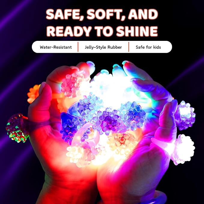 Kangaroo 24 Pack LED Light up Rings for Kids Bulk - Flashing Colorful LED Finger Lights Party Favors for Fun - Glow in the Dark Bumpy Blinky Rings for Rave Trinkets and Easter Basket Stuffers for kids