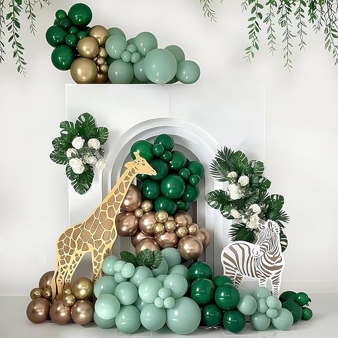 Christmas Balloon Arch Kit Green and Gold Balloon Garland Emerald Forest Hunter Dark Green Sage Champagne Gold Metallic Party Balloon for Xmas Ugly Sweater Friendsmas Holiday Party Decoration
