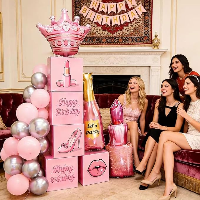 Happy Birthday Decorations for Women, Rose Gold Birthday Balloons & Happy Birthday Banner Set, Pink Princess Birthday Party Decorations