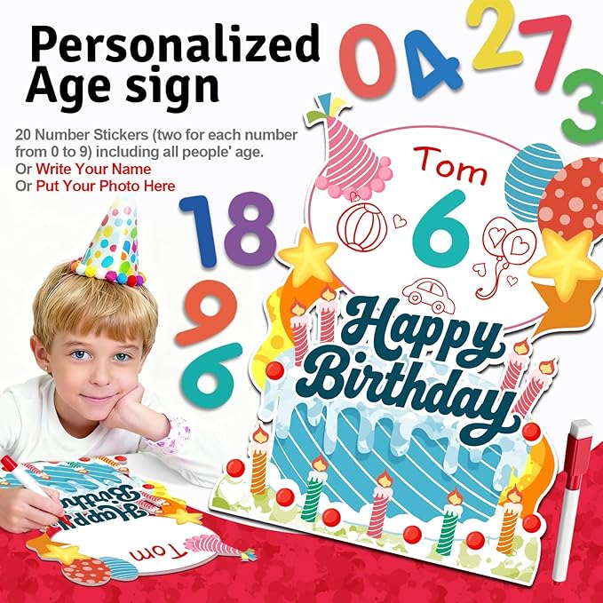 Happy Birthday Yard Sign Outdoor Decorations - 19 PCS Set with 16" Letters, 30" Large Cake Sign on H-Shaped Metal Stand, 32.8 Ft LED Lights & Stakes for Lawn Garden Happy Birthday Yard Sign With Stakes