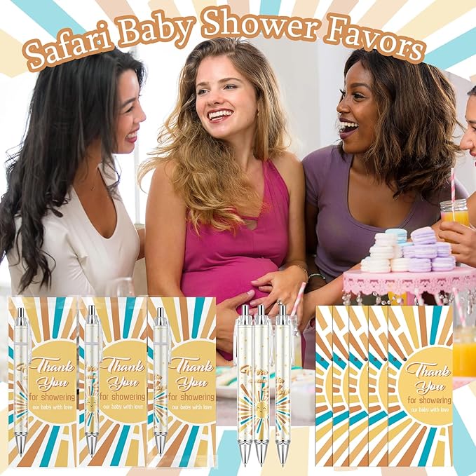 50 Sets Baby Shower Favors Gifts for Guests Includes 50 Rolling Paper Ballpoint Pens and 50 Greeting Thank You Bookmarks Baby Shower Party Favors (Here Comes The Son)
