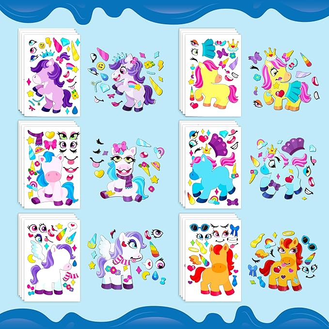 JOYIN 24 Sheets 9"x6" Make a face Stickers for Kids, Make Your Own Monster Unicorn Stickers, Party Favors Kids Crafts, Goodie Bags Stuffers Classroom Activities
