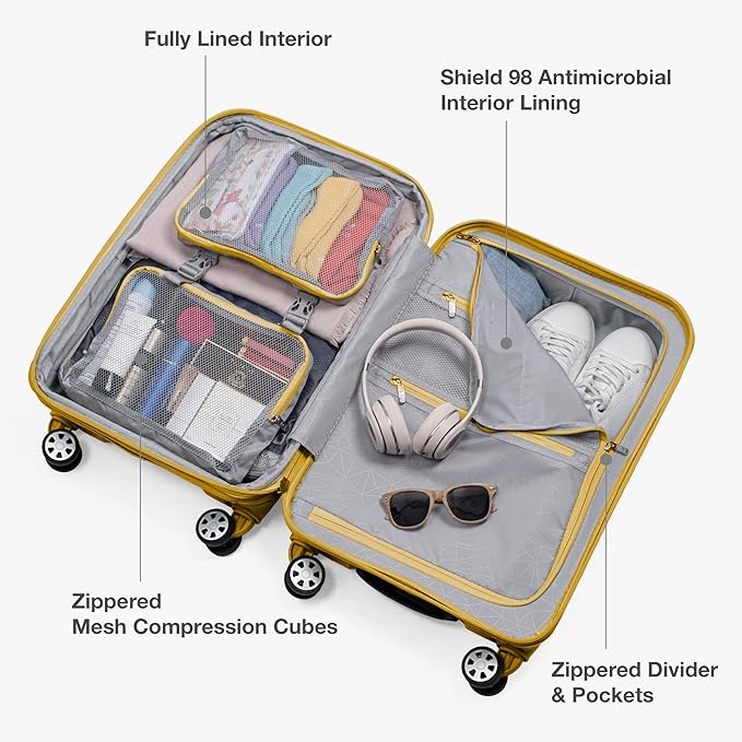 Traveler's Choice Pagosa Hardshell Expandable Luggage with Spinner Wheels, Yellow, 22-Inch Carry-on