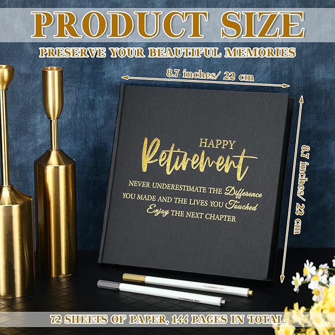 2026 Retirement Guest Book with 2 Markers 8.7'' Square Hardcover Blank Guest Photo Signing Memory Book Happy Retirement Gift Party Supplies for Women Men Teacher Grad Decor(Black,Elegant)