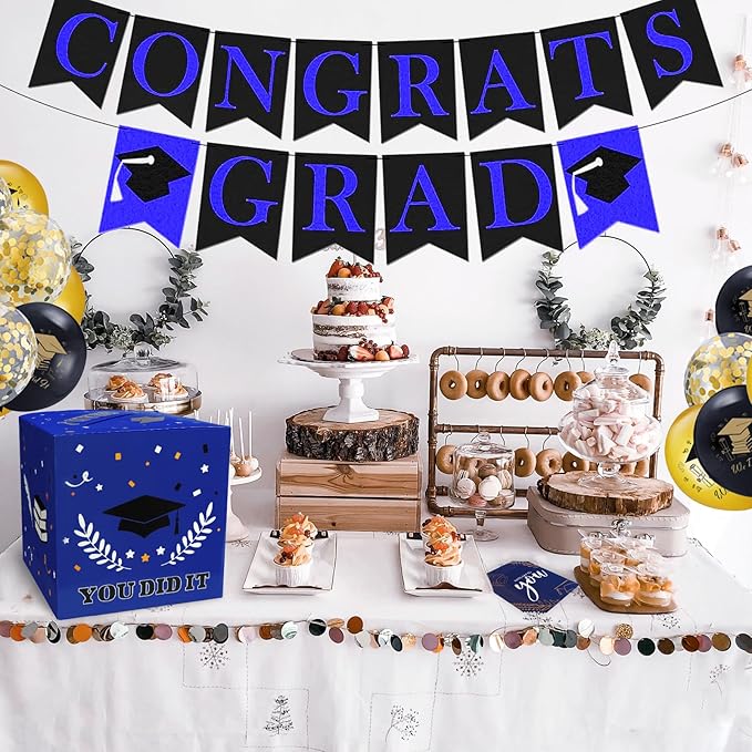 Graduation Card Box, 2025 Graduation Party Decorations, Graduation Box, Graduation Card Holder Foldable Congrats Grad Card Gift Box Class of 2025 for Graduation Party Supplies Party Favors Blue
