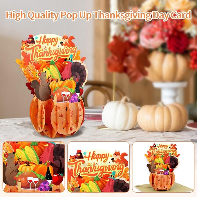 FaCraft Thanksgiving Cards - 3D Handmade Happy Thanksgiving Pop Up Greeting Cards with Envelope and Seals, Birthday Gifts for Kids Boy Girl