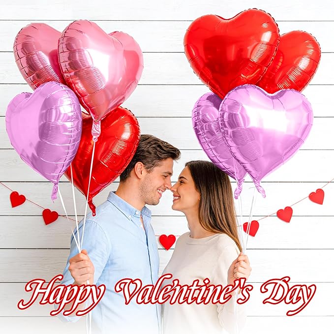 12 Pcs Purple and Red Heart Foil Balloons for Valentines Day Decorations, 18 Inch Romantic Love Valentine Heart Balloons for Galentines Day Decorations Wedding Marriage Birthday Bridal Shower Party