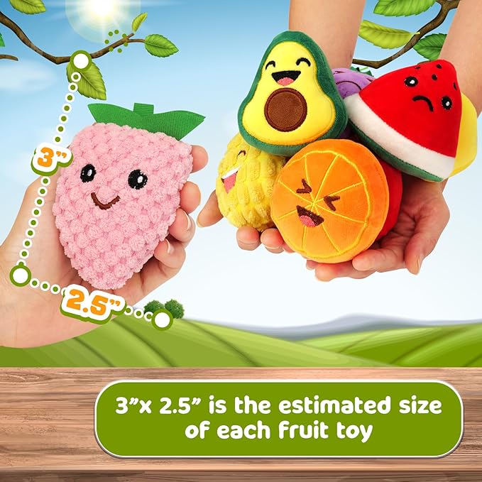 Sensory Toys for Kids, 8 Pack Mini Fruit Soft Stuffed Plush Toy for Girls or Boys as Party Decorations, Toddler Pretend Play Kitchen Food, Strawberry, Avocado, Pineapple and Orange