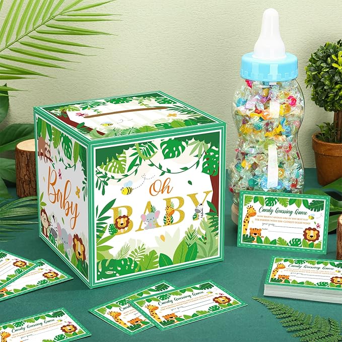 Glenmal 52 Pcs Baby Shower Games Gift Sets Large Baby Bottle for Shower Game Guess How Many Candies Decorations for Gender Reveal(Forest Animal)