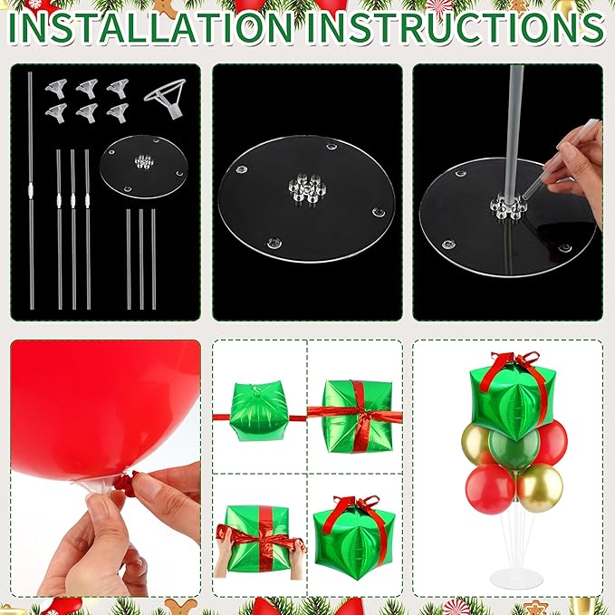 6 Set Christmas Balloon Table Centerpiece kit with Gift Box Santa Claus Foil Balloon Centerpiece Balloon Centerpiece for Tables Balloon Holder Decoration for Xmas Holiday Birthday Party New Year Decor