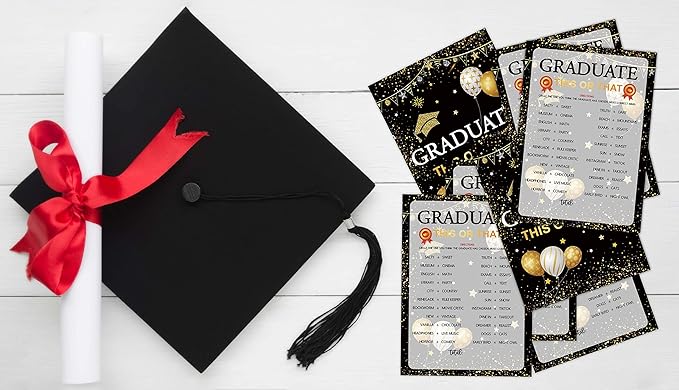 Graduation Party Games - This Or That Game Cards for The Graduate - Graduation Party Decorations 2024 - Gold & Black Grad Celebrations Party Supplies for High School/College - 30 Game Cards(F02)