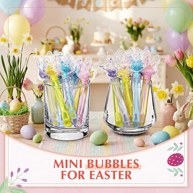 24 Pcs Easter Party Favors Bunny Bubble Wands Multicolor Bubbles Wands for Summer Outdoor Goodie Bags Stuffers Easter Carnival Prizes Birthday Treats