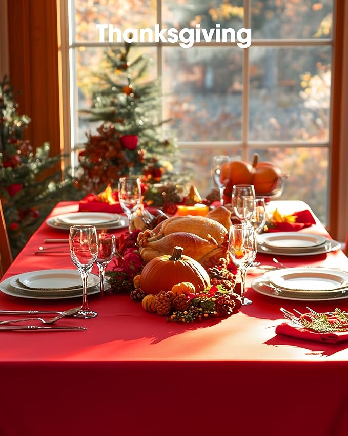 Pureegg Plastic Table Cloth Disposable 8 Pack, 54 x 108 Inch Table Cloths, Valentines Day, Thanksgiving, Christmas Decorations, Fall Tablecloths, Rectangle, Plastic Cover, Leakproof & Sturdy, Red
